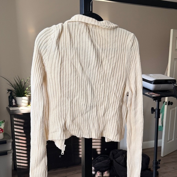 Cream Ribbed Zip-Up Sweater - Picture 3 of 3